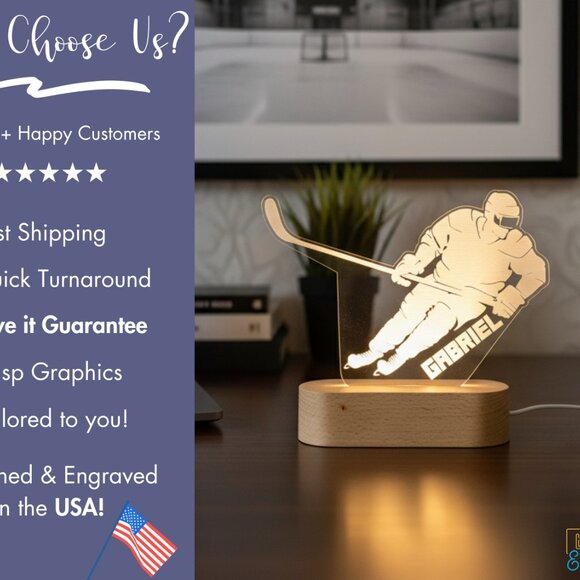 Personalized Hockey LED Night Light – Unique Sports Room Decor - Picture 4 of 8